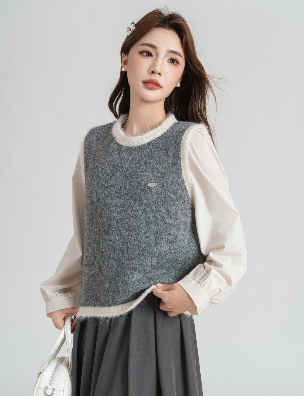 Sleeveless knitted waistcoat mixed colors all-match tops
