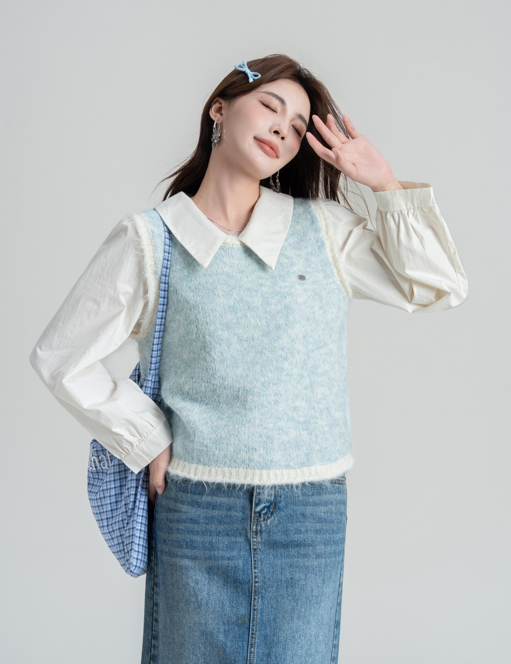 Sleeveless knitted waistcoat mixed colors all-match tops