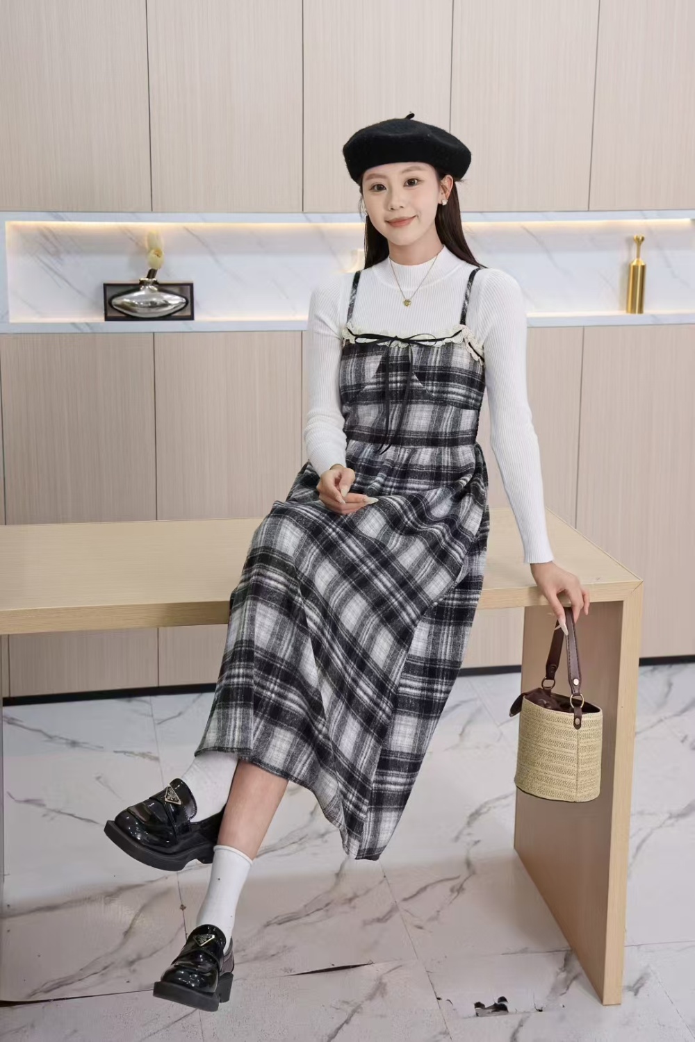 Bottoming strap dress long dress 2pcs set for women