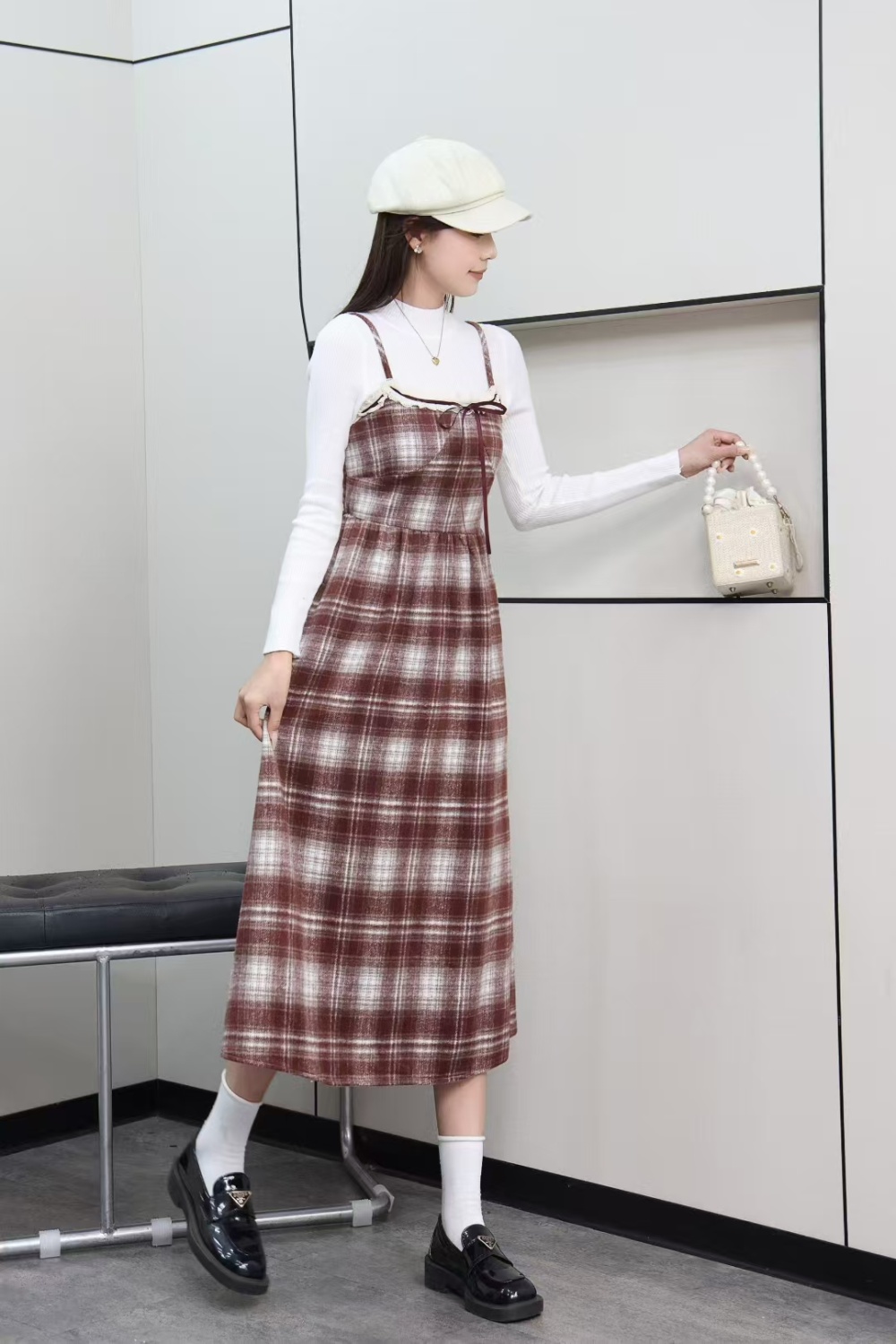 Bottoming strap dress long dress 2pcs set for women