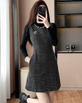 Temperament strap dress woolen dress a set for women