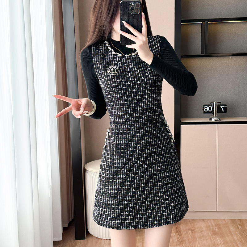 Temperament strap dress woolen dress a set for women