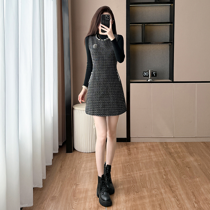 Temperament strap dress woolen dress a set for women