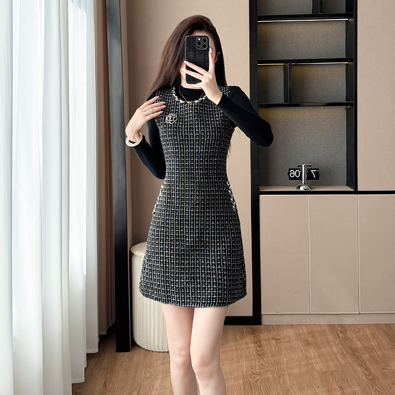 Temperament strap dress woolen dress a set for women