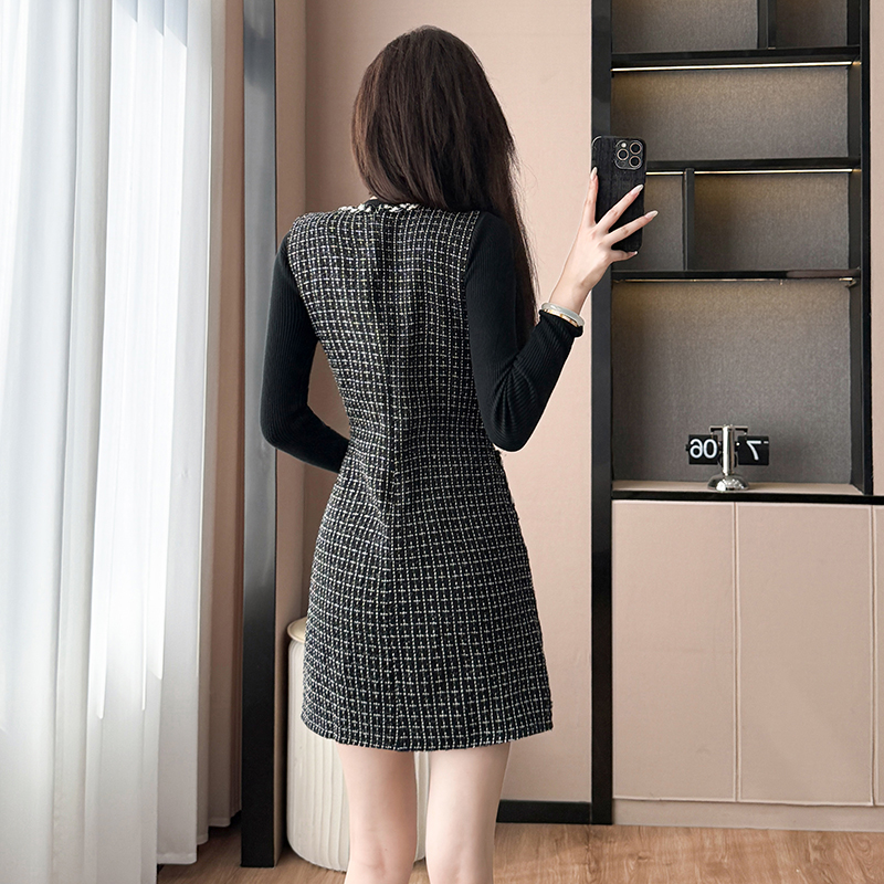 Temperament strap dress woolen dress a set for women
