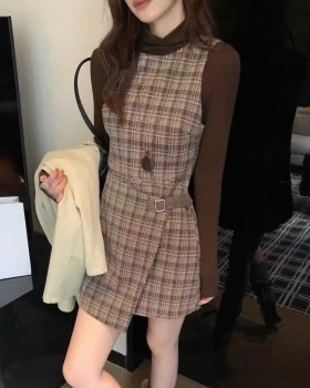 Sleeveless European style dress plaid fashion T-back a set