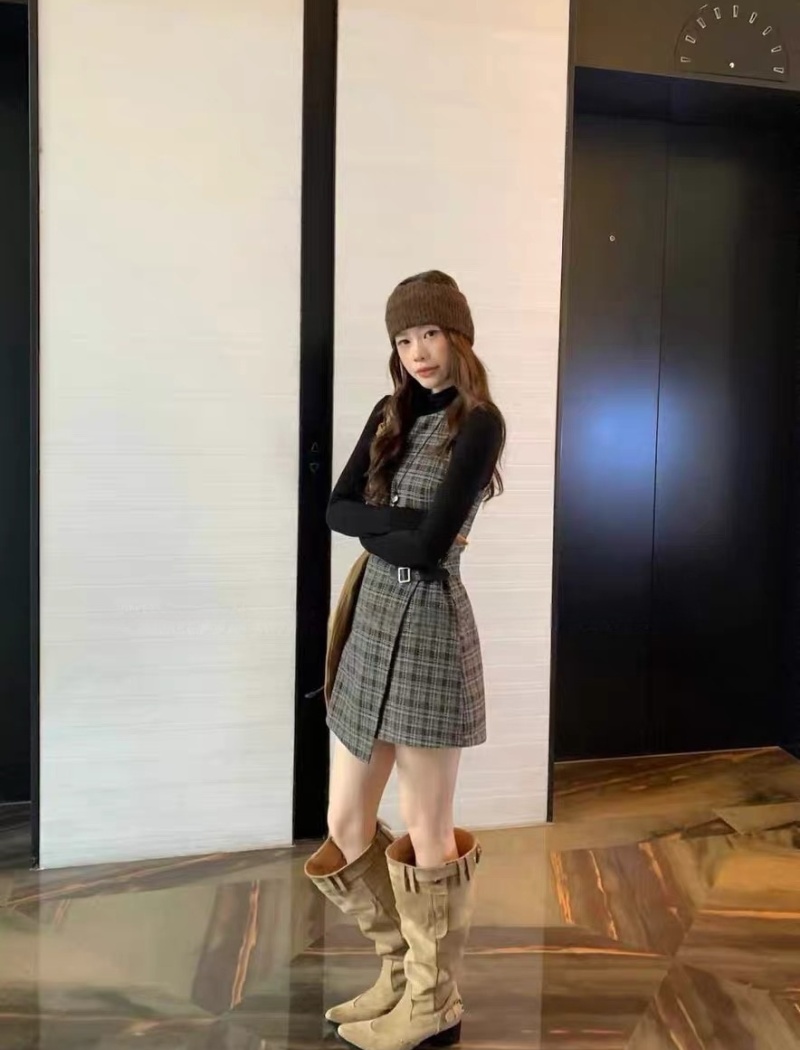 Sleeveless European style dress plaid fashion T-back a set