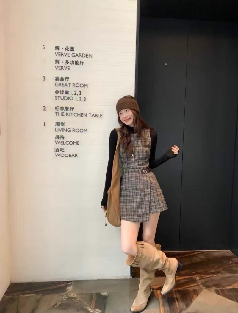 Sleeveless European style dress plaid fashion T-back a set
