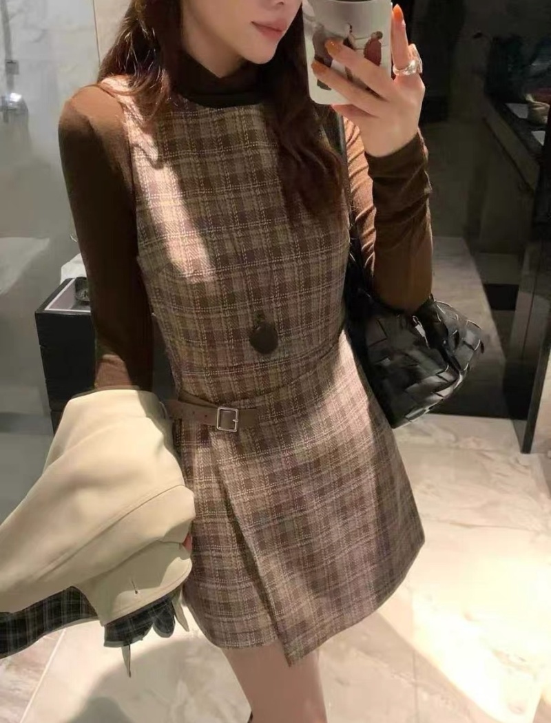Sleeveless European style dress plaid fashion T-back a set