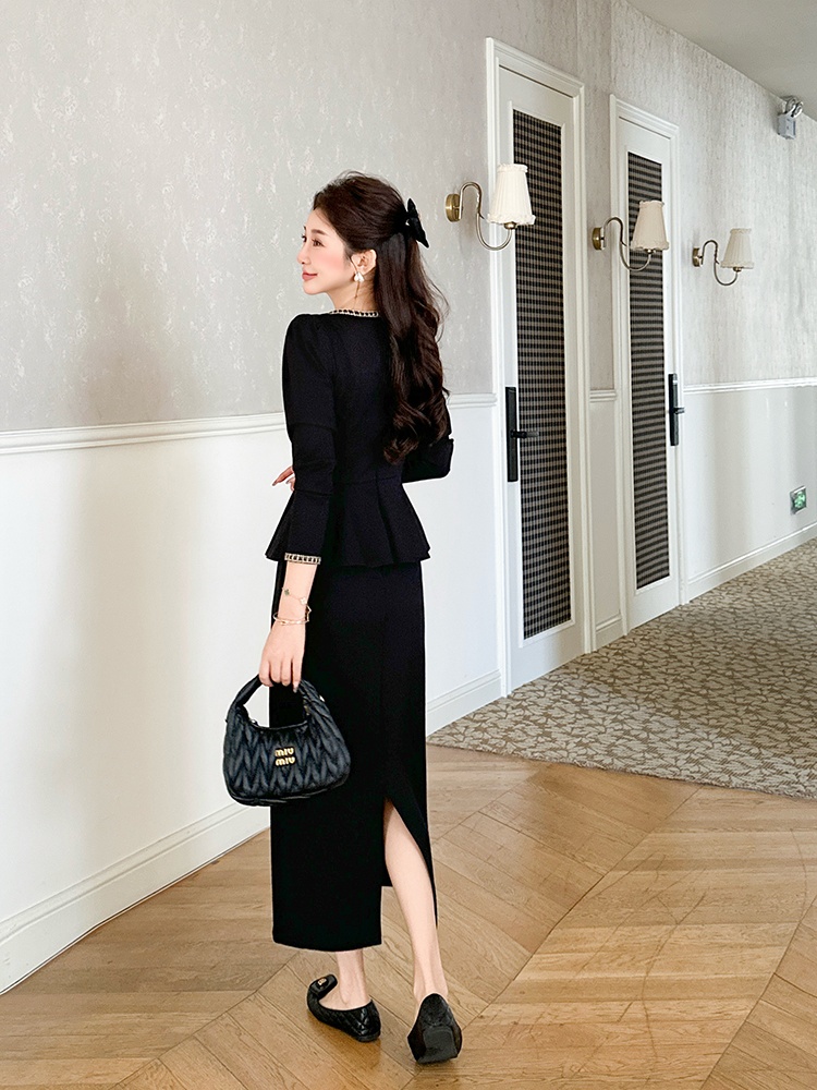 Pseudo-two elegant large yard square collar ladies slim dress