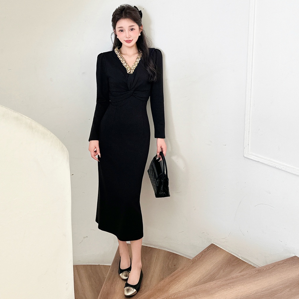 Large yard slim light luxury V-neck dress