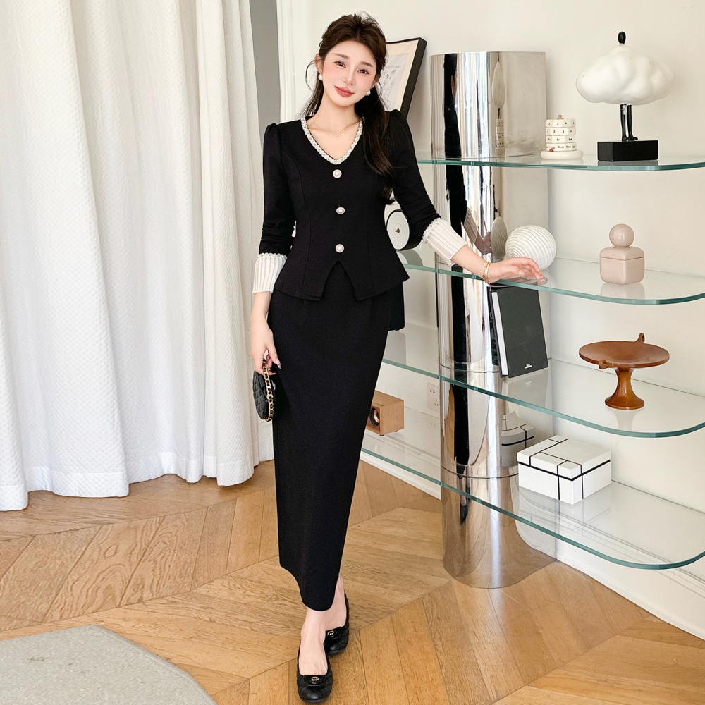 Retro France style tops autumn and winter skirt 2pcs set