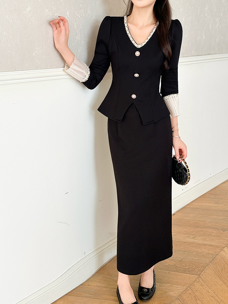 Retro France style tops autumn and winter skirt 2pcs set