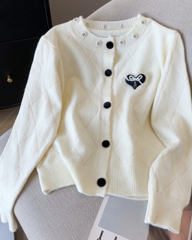 Sweet bow short cardigan beading long sleeve tops for women