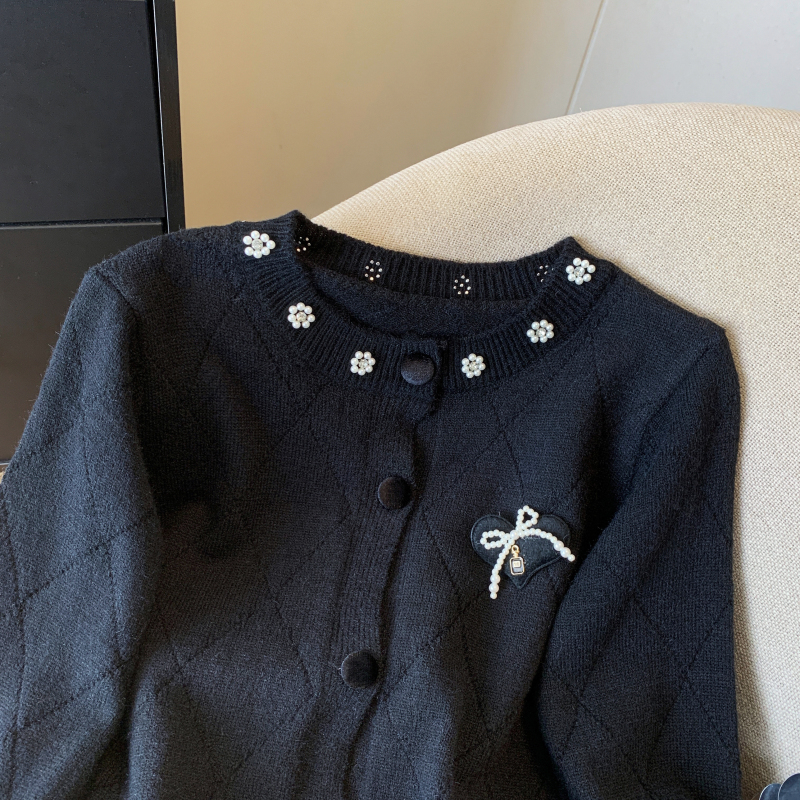 Sweet bow short cardigan beading long sleeve tops for women