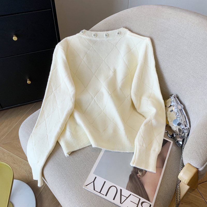 Sweet bow short cardigan beading long sleeve tops for women