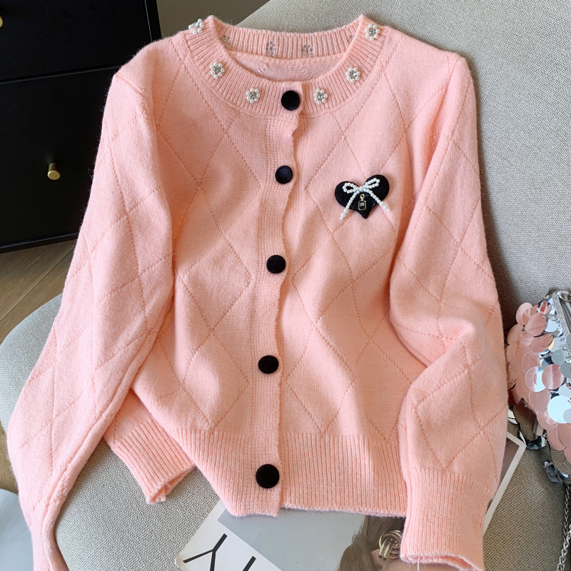 Sweet bow short cardigan beading long sleeve tops for women
