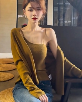 Korean style fashion autumn temperament slim cardigan 2pcs set