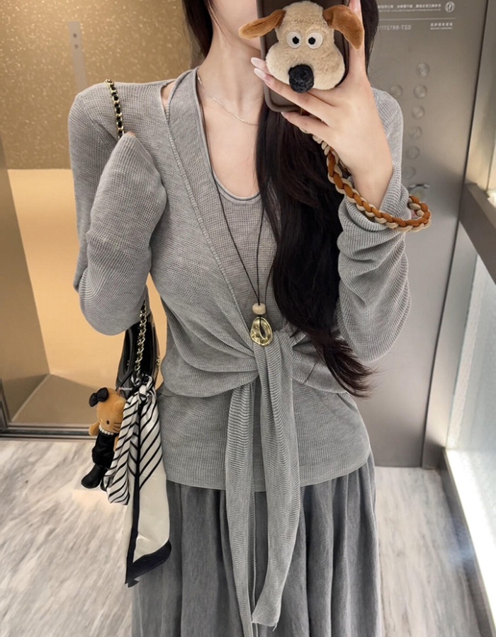 Halter Korean style tops bandage sweater for women