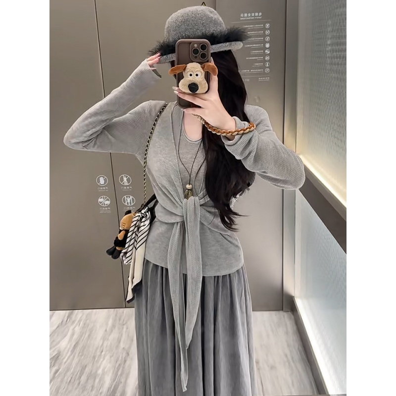 Halter Korean style tops bandage sweater for women