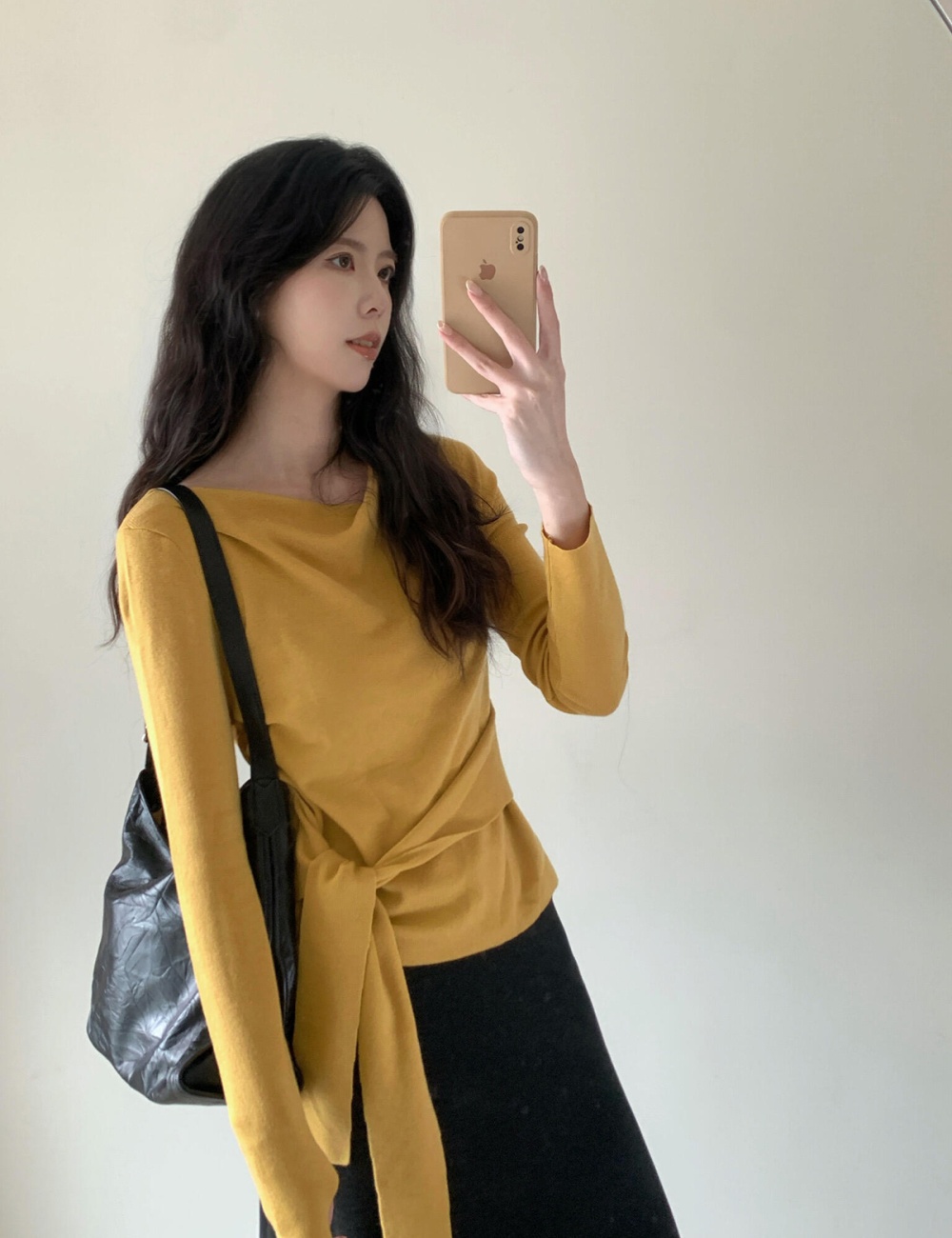 Pinched waist knitted skirt bandage black tops 2pcs set