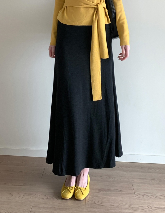 Pinched waist knitted skirt bandage black tops 2pcs set