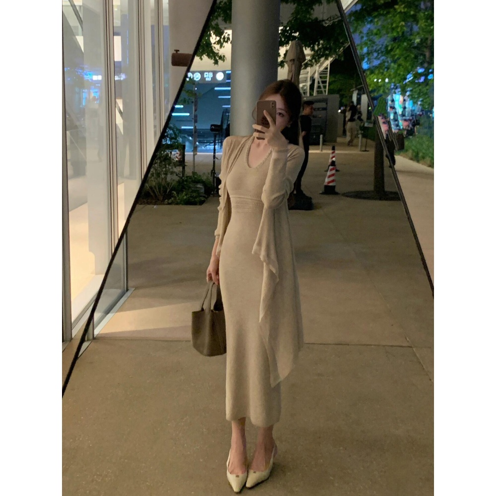 Temperament dress halter long dress a set