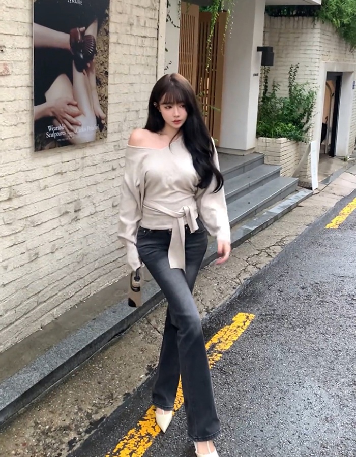 Knitted bandage multiple wear method pinched waist tops