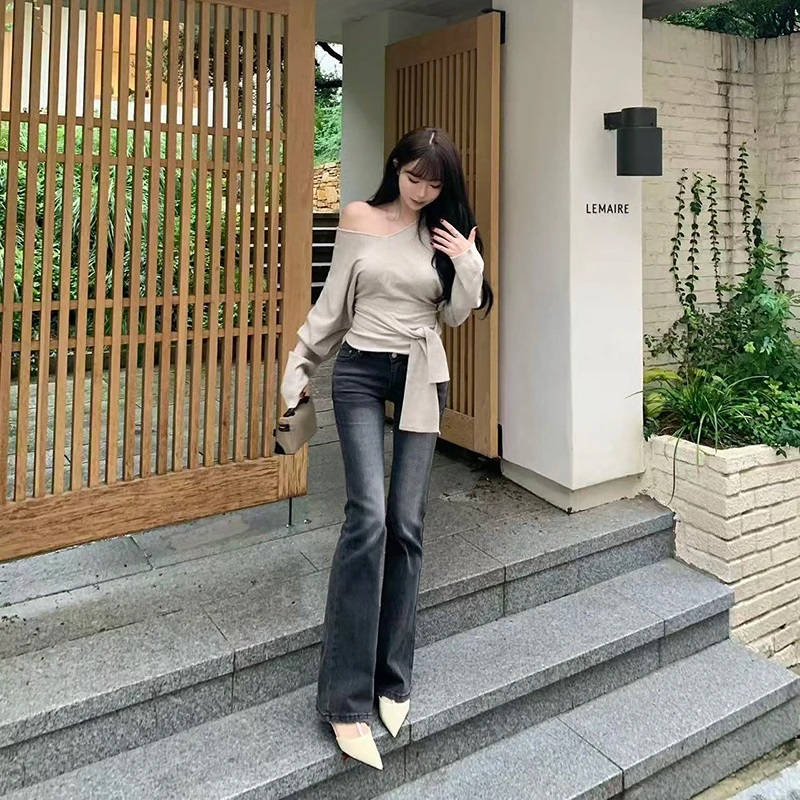 Knitted bandage multiple wear method pinched waist tops