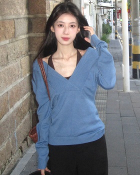 Spicegirl niche bottoming shirt blue sweater for women
