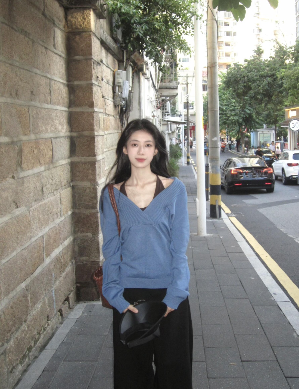 Spicegirl niche bottoming shirt blue sweater for women