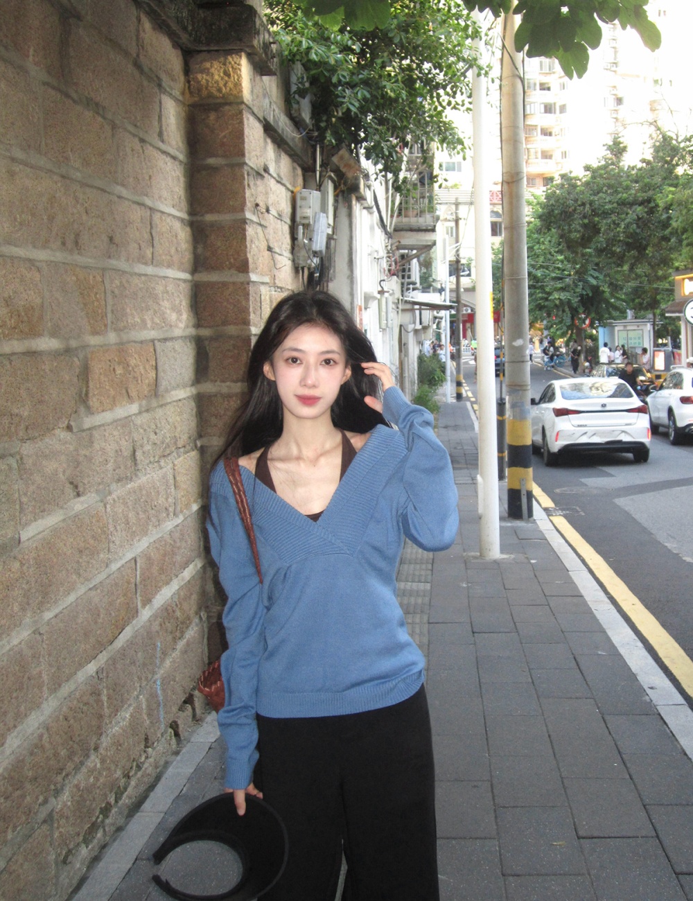 Spicegirl niche bottoming shirt blue sweater for women