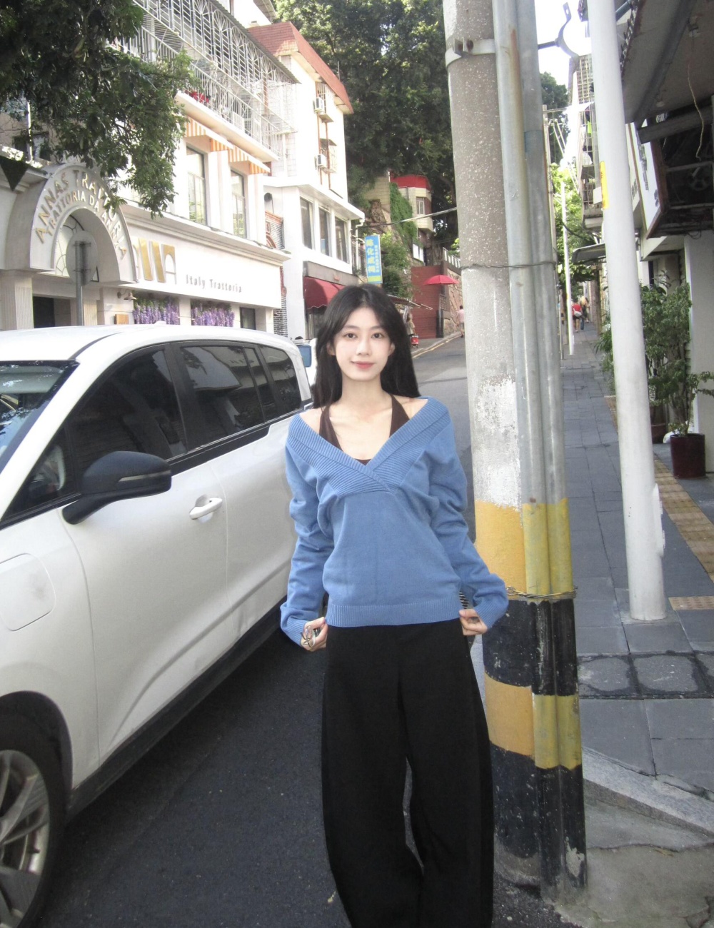 Spicegirl niche bottoming shirt blue sweater for women