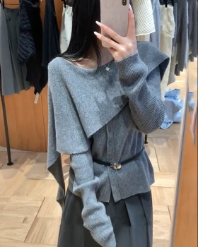 With belt small cloak irregular sweater 2pcs set