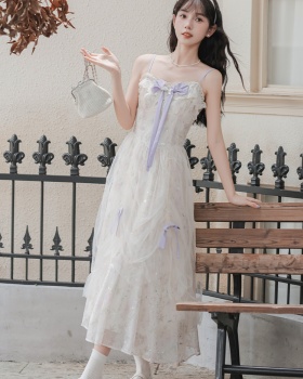 Slim floral gauze strap dress chouzhe tender dress