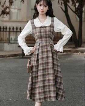 Pinched waist bottoming dress Pseudo-two long dress for women