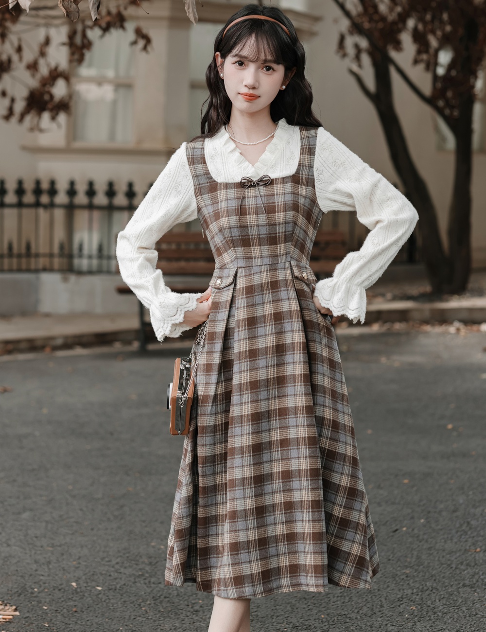 Pinched waist bottoming dress Pseudo-two long dress for women