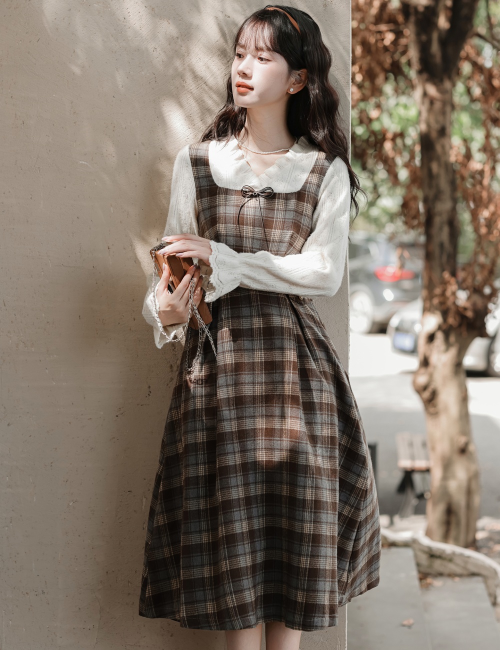 Pinched waist bottoming dress Pseudo-two long dress for women
