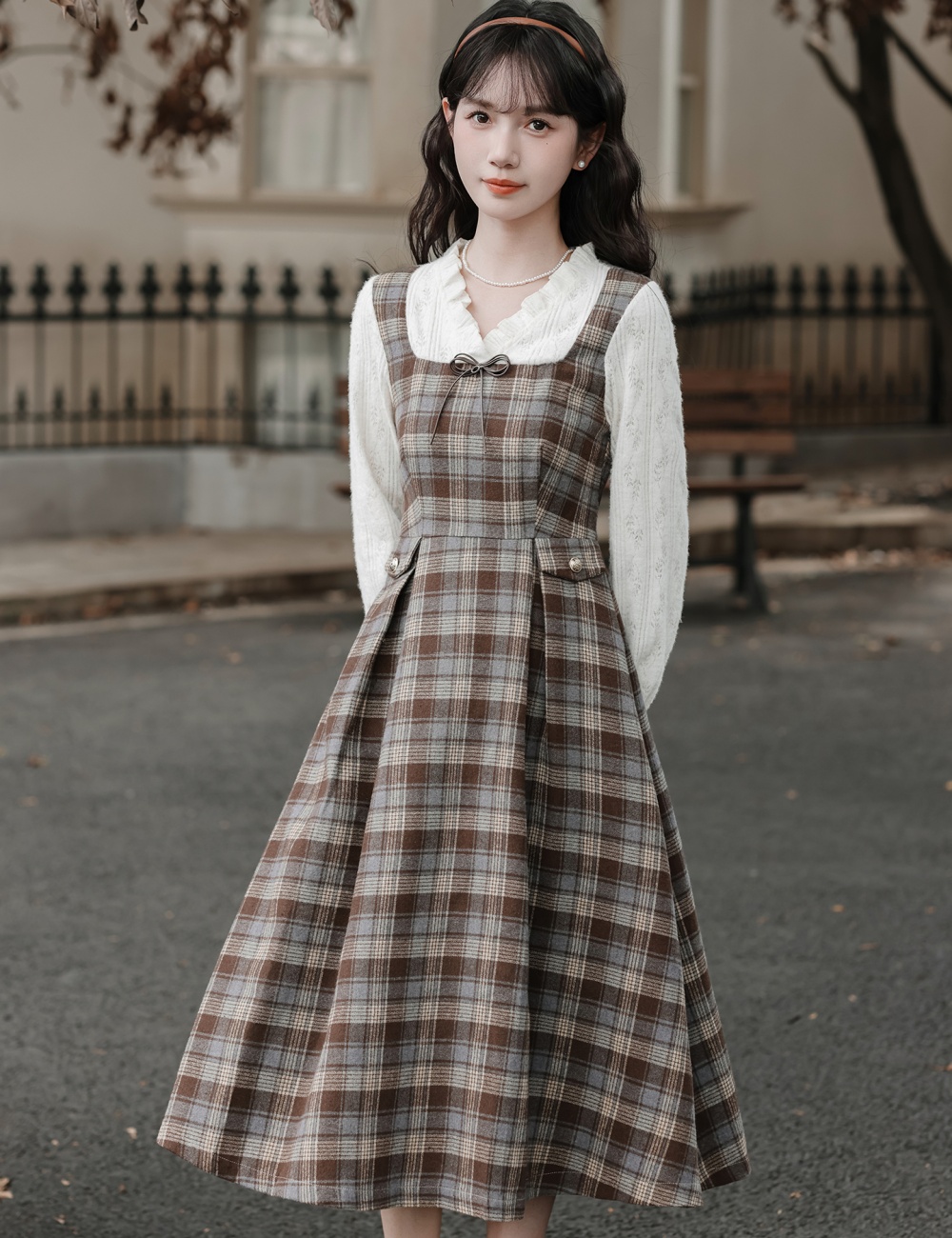 Pinched waist bottoming dress Pseudo-two long dress for women