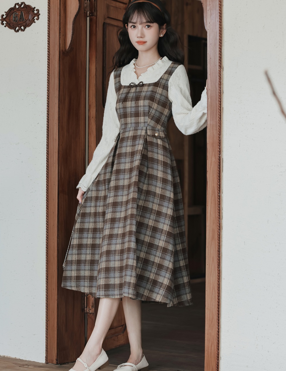 Pinched waist bottoming dress Pseudo-two long dress for women