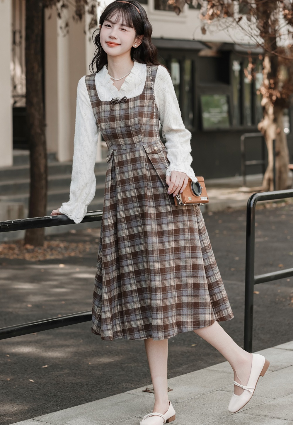 Pinched waist bottoming dress Pseudo-two long dress for women