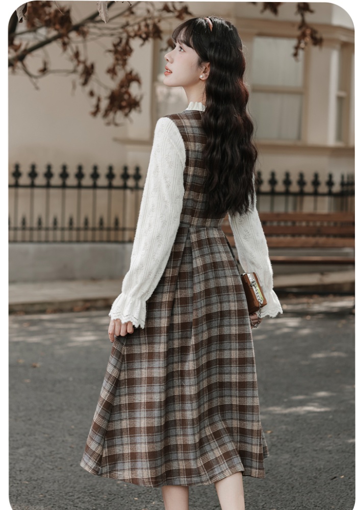 Pinched waist bottoming dress Pseudo-two long dress for women