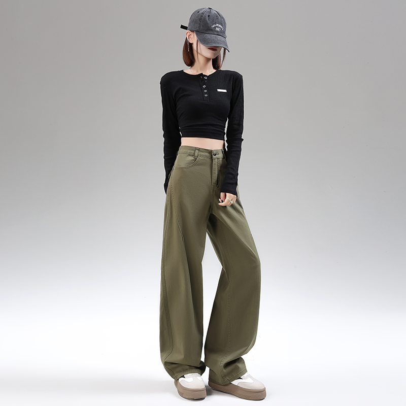 Mopping straight pants slim wide leg jeans for women