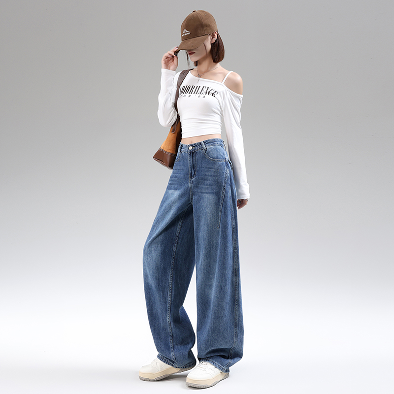Mopping straight pants slim wide leg jeans for women