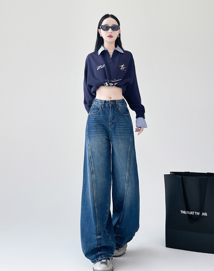 Mopping washed long pants loose retro jeans for women