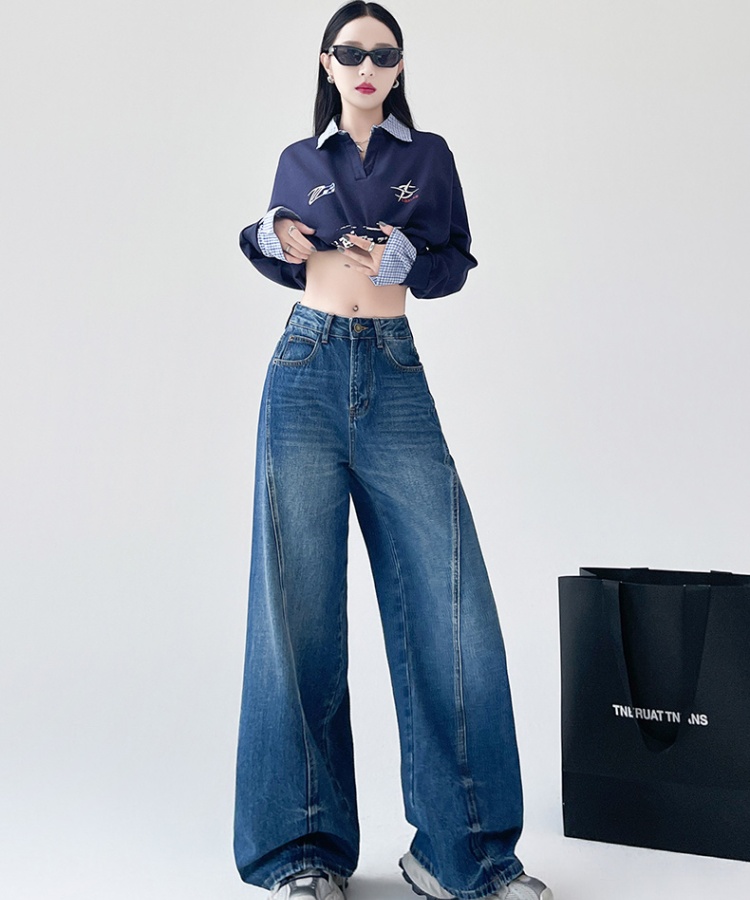 Mopping washed long pants loose retro jeans for women