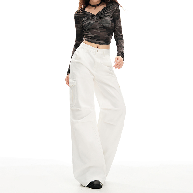 White foot mouth wide leg pants high waist autumn jeans