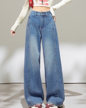 Mopping loose jeans hip raise straight pants for women