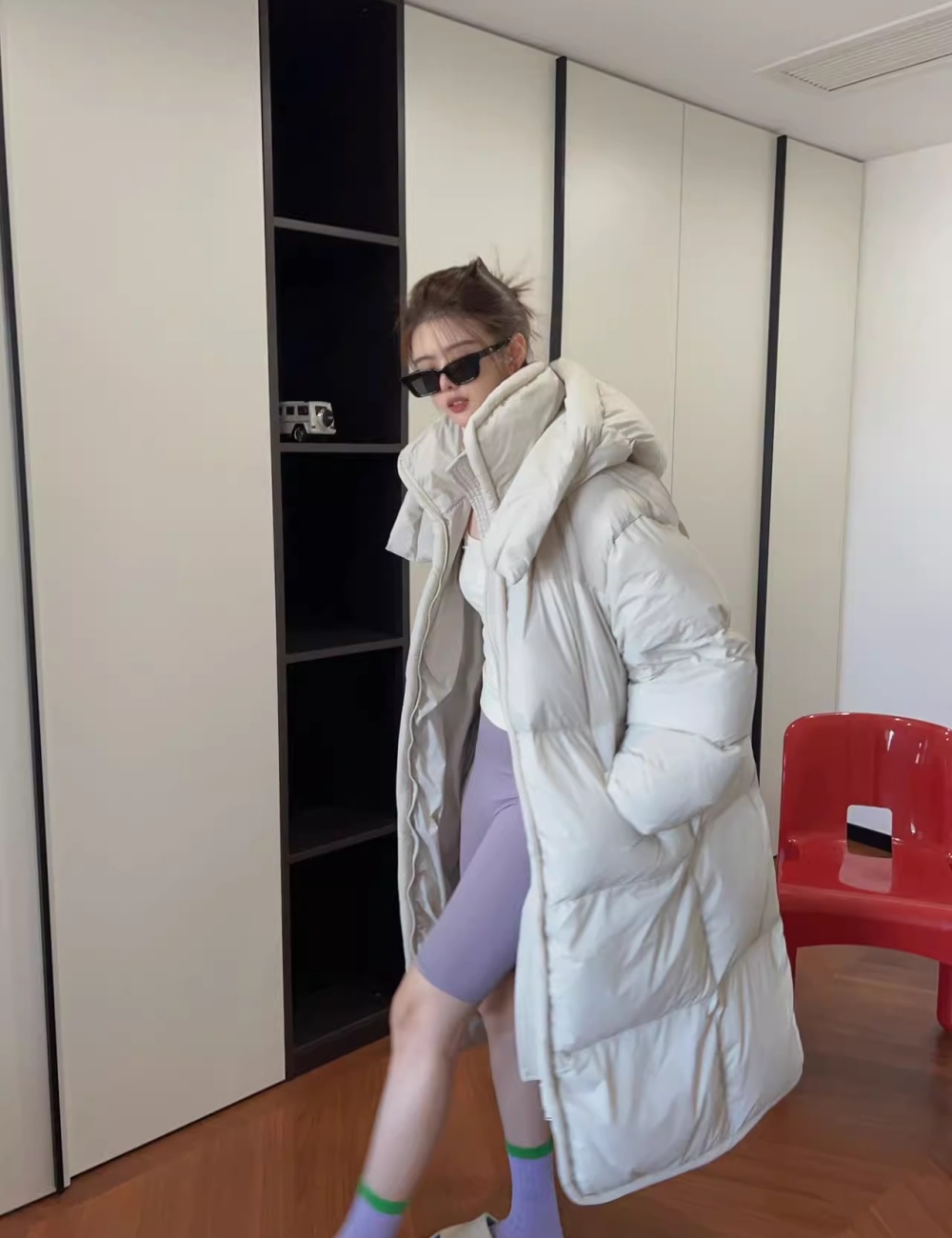 Hooded light luxury thermal winter loose cotton coat