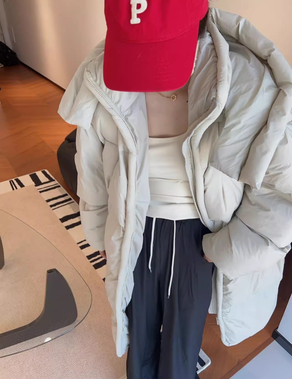 Hooded light luxury thermal winter loose cotton coat